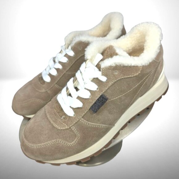 Brunello Cucinelli Shearling-Lined Nubuck Sneakers – Size 38 (Color: Elefante) - Picture 3 of 11